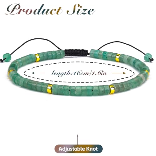 BONNY BOXX Braided Genuine Bracelet, Elegant Handcrafted Natural Gemstone Crystal Bracelet Healing Power Energy Inspirational Gifts with Card for Unisex - color: Green Aventurine, size: 2*4MM