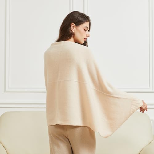 Huralona Women's Open Front Wool Shawl Wrap Scarf with Sleeves Outer Warm Knitted Poncho Cape Fall Winter - color: Cream