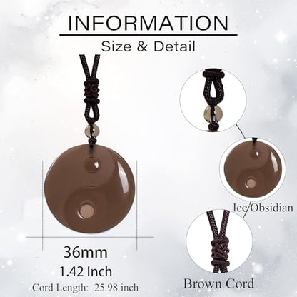 Black Obsidian Yin Yang Necklace for Men Women, Tai Chi Pendant Obsidian Balance Necklace for Releasing Negativity, Talisman Spiritual Healing Jewelry for Protection Amulet - color: Brown