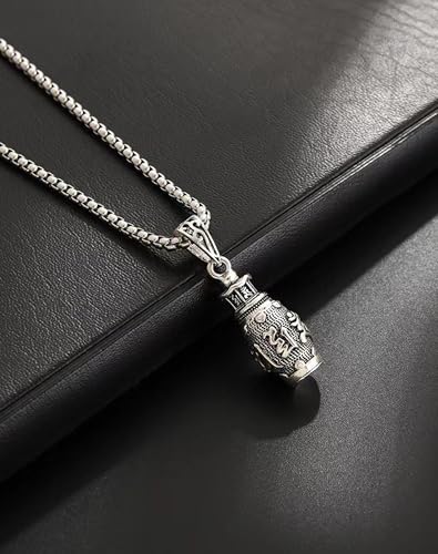 Om Mani Padme Hum Totem Column Necklace for Men and Women, Stainless Steel Meditation and Healing, Six-Word Buddhist Pendant Jewelry - color: Six Word-B