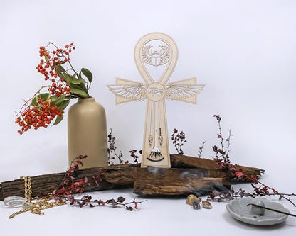Fourth Level MFG 12" Ankh, Sacred Geometry Wood Wall Art, Ancient Egyptian Hanging Home Decor, Eternal Symbol, Key of Life Sculpture, Good Spiritual Energy - color: 12" Ankh