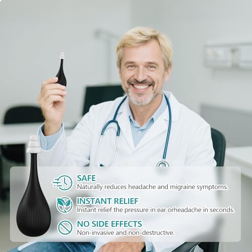 Ear Pressure Relief Suction Device for Migraine & Tinnitus Relief, Reusable Ear Pressure Relief Tool for Ringing Ears, Clogged Ears & Airplane Travel Discomfort, Includes 3 Sizes Earplugs, Black
