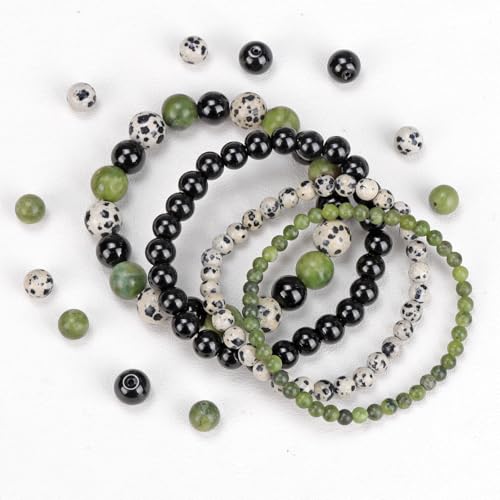 4pcs Beaded Bracelets for Women,Natural Healing Crystal Gemstones Bracelet,Anxiety Stress Relief Bracelet Handmade purple Jewelry Gifts for Women - color: Southern jade&Dalmatian Jasper&Black Obsidian