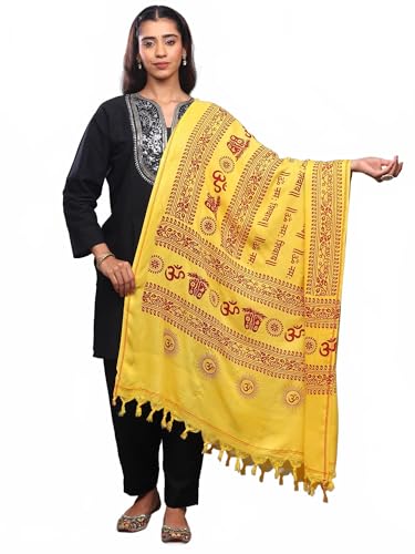 Exotic India Women's Polycotton Prayer Shawl with Printed Om Namah Shivai | Religious Pooja Mandir Wrap Stole, Scarves