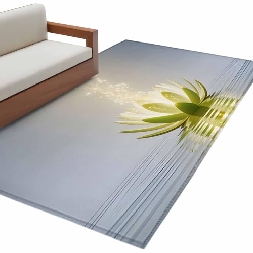 Zen Meditation Lotus Floral Area Rug Washable 2.7x5 Entryway Rug Non-Slip Indoor Low Pile Green Floral Modern Art Floor Carpet Small Rugs for Bedside Office Living Room Kitchen Entrance Nursery - size: 2.7' x 5'(Runner)