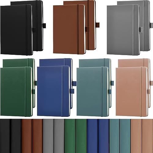 Laumoi 14 Pack Hardcover Journal Notebooks Bulk Journaling Notebook Wide Ruled PU Leather Ruled Lined Journals with Pen Holder for School Business Work Writing (Deep Color,A5) - color: Deep Color, size: A5