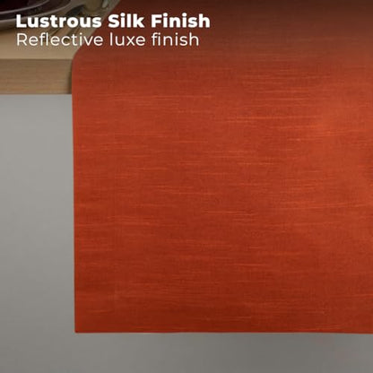 Luxe Shine™ by D'Moksha Rust Table Runner 120 Inches Long, Elegant Silk Table Runner, Machine Washable, 14 x 120 Inch for Dresser, Dining- Summer, Father's Day - color: Rust, size: 14 X 120 Inch