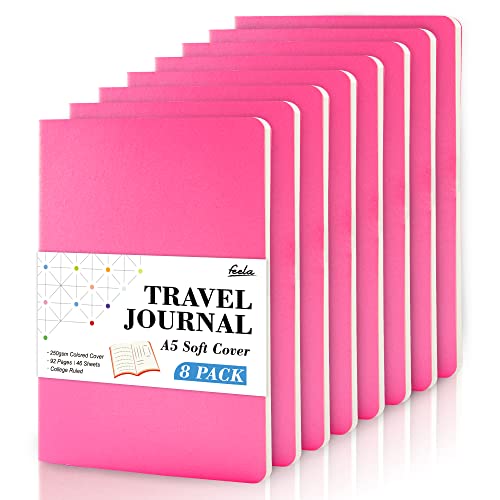 8 Pack Soft Cover Journal Bulk, Feela Notebooks College Ruled for Work, Lined Travel Journal for Women Men, Note Taking Notebook School Supplies Business Writing, 8.2” x 5.5”, A5, Berry - color: 8 Berry