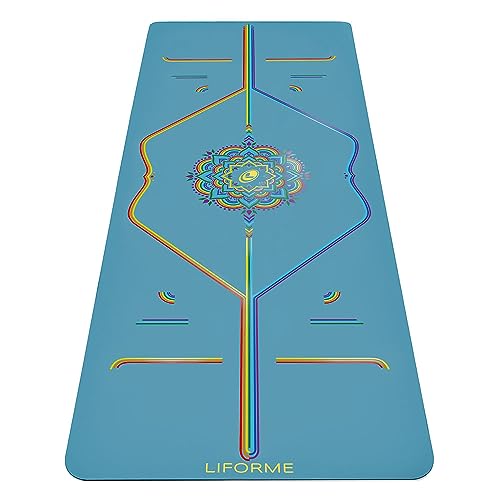 Liforme Travel Yoga mat – Patented Alignment System, Warrior-Like Grip, Non-Slip, Eco-Friendly, Ultra-Lightweight and Sweat Resistant, Made with Natural Rubber - color: Blue Sky