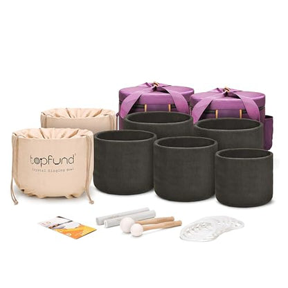 TOPFUND 6-12 inch Chakra Set of 7 Golden Sanskrit Black Crystal Singing Bowls with Heavy Duty Carrying Case and Singing Bowl Mallets - color: Set of 7 Sanskrit Black, size: 6-12 inch