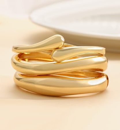 Chunky Gold Bangle Bracelets for Women, Dainty 14k Gold Plated Big Stackable Bangles Set, Trendy Statement Cuff Bracelet Stack Fashion Jewelry Gifts - style: A7-gold