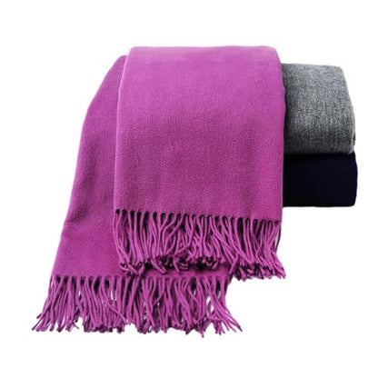 CUDDLE DREAMS Premium Cashmere Throw Blanket with Fringe, Luxuriously Soft (Plum) - color: Plum
