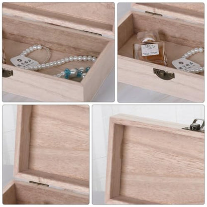 2pcs Wooden Storage Box Set Rectangular Retro Wood Jewelry and Tea Organizer with Flip Lid Natural Finish for Living Space and Packaging