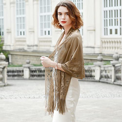 RIIQIICHY Shawls and Wraps for Evening Dresses Scarfs for Women Pashmina Wedding Formal Shawl - color: Brown-1