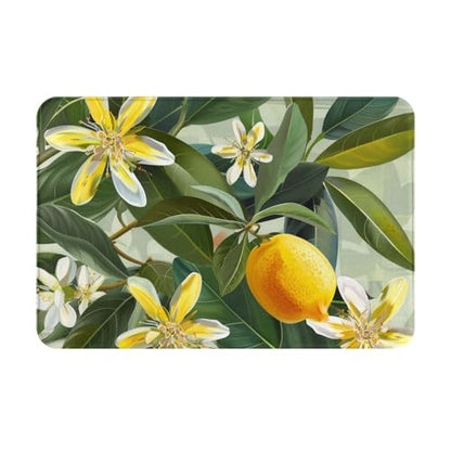Yellow Lemon Flower Printed Flannel Non - Slip Floor Mat 16x24in - Soft Plush Microfiber Rug for Every Indoor Space - color: Yellow Lemon Flower