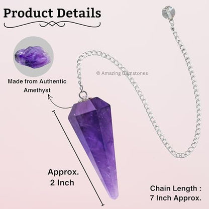 Amazing Gemstone Amethyst Crystal Pendulum for Divination - Certified Dowsing Crystals and Healing Stones for Chakra Balancing and Meditation - Enhance Reiki Spiritual Growth - color: Amethyst