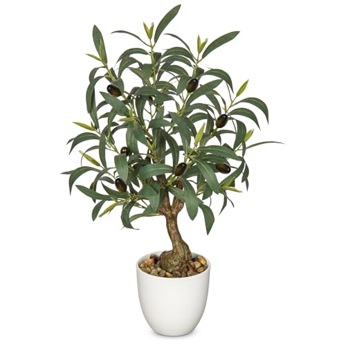 Briful Olive Trees Artificial Indoor 18 Inch Fake Olive Tree White Pot Faux Olive Greenery for Home Office Room Table Modern Decor - color: Olive Plants#1