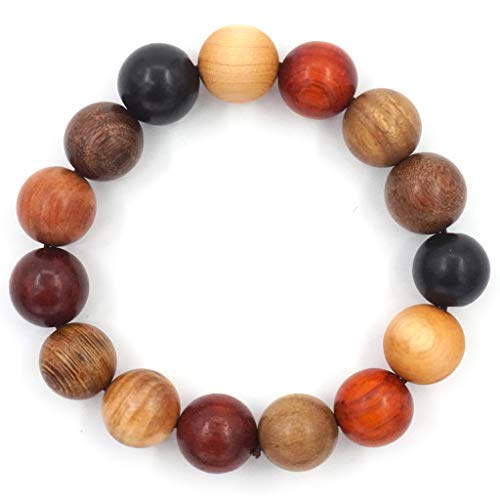 Tibetan Bracelet Mala Buddhist Buddha Meditation 15mm Natural Wood Bead Men Elastic Prayer Bracelet