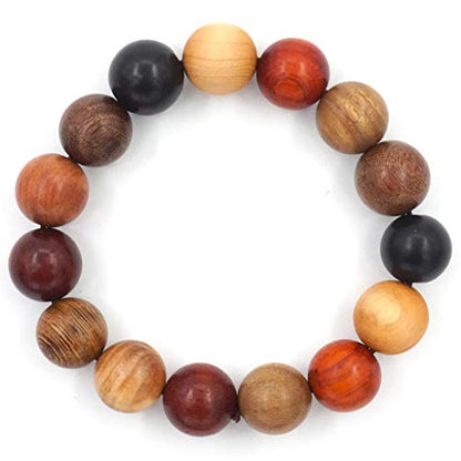 Tibetan Bracelet Mala Buddhist Buddha Meditation 15mm Natural Wood Bead Men Elastic Prayer Bracelet