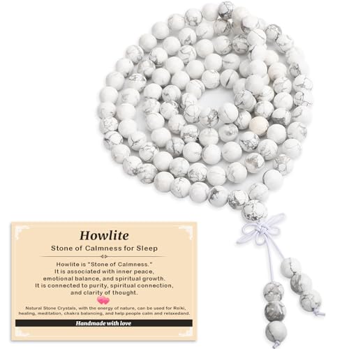 AD Beads 6mm 8mm 108 Prayer Mala Jasper Elastic Bracelet - Handmade Yoga Meditation Healing Power Energy Gifts for Unisex Adult. - color: Howlite(Calmness)