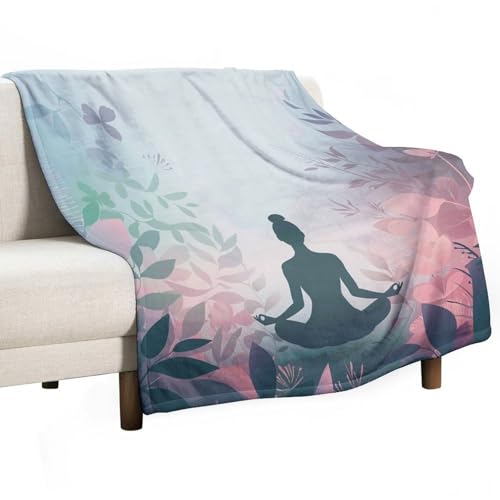 Abstract Yoga Theme Throw Blanket for Couch Bed, Soft Cozy Floral Plant Meditation Sofa Decor Blankets for Women, Men, 40"x50" - color: Abstract Yoga Theme, size: 40"x50"