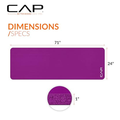 CAP Barbell 1-Inch High Density Exercise Yoga Mat with Strap | Multiple Colors - color: Wine