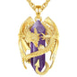 INFUSEU Unique Dragon Necklaces with Healing Crystal Stone for Men Women, Personalized Spiritual Gifts, 24 Inch Chain - color: Gold-Amethyst