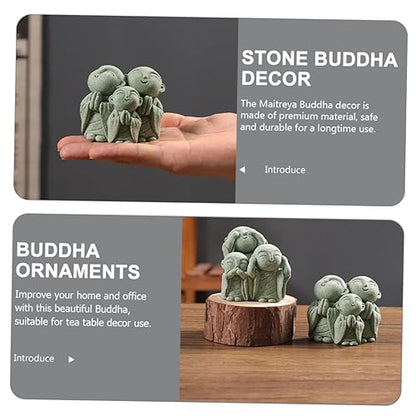 Stone Maitreya Buddha Figurine Zen Decoration for Tea Table Aquarium Home Decor Unique Sandstone Design for Meditating and Traditional Aesthetic