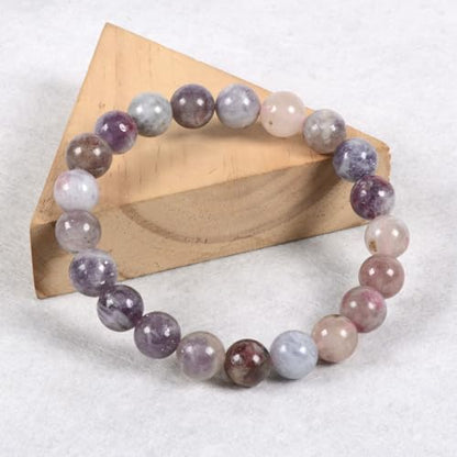 Justinstones Gem Semi Precious Gemstone 10mm Round Beads Stretch Bracelet 7 Inch Unisex - color: Plum Blossom Tourmaline