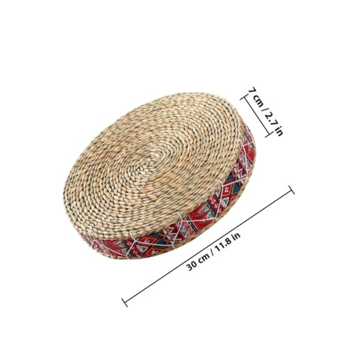 Woven Meditation Cushion Floor Pad Round Straw Sitting Mat 30cm Diameter 7cm Height Handmade Floor Cushion for Adults Yoga and Zen Seating