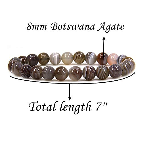Angelstones Handmade Natural Healing Gemstone 8mm Round Beads Stretch Crystal Bracelet 7 Inch Unisex - color: Botswana Agate