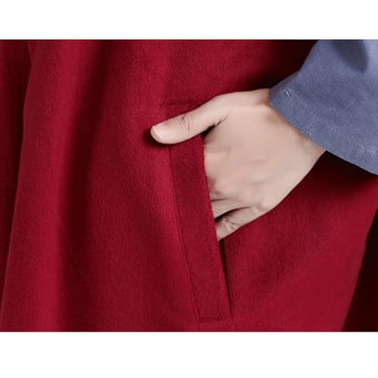 Winter Meditation Robe Hooded Trench Coat Cloak Double Layer Plush Buddhist Capes Unisex with Pockets - color: Blue, size: Small