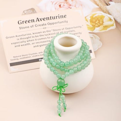AD Beads 6mm 8mm 108 Prayer Mala Jasper Elastic Bracelet - Handmade Yoga Meditation Healing Power Energy Gifts for Unisex Adult. - color: Green Aventurine(Opportunity)