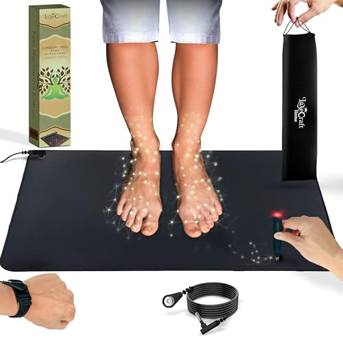 LuxeCraft Grounding Mat for Feet – Anti-Slip PU Leather | Earthing Mat with Tester Pen, Wrist Band & Connection Cord | Grounding Mat for Better Sleep, Pain Relief & Wellness (Large Size 24’’x16’’)
