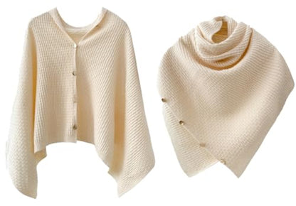 Shawl Wraps Women Fashion Knitted Shawls and Wraps Cardigan Cape Crochet Winter Shoulder Top Sweater Shawl Scarf - color: A Beige White