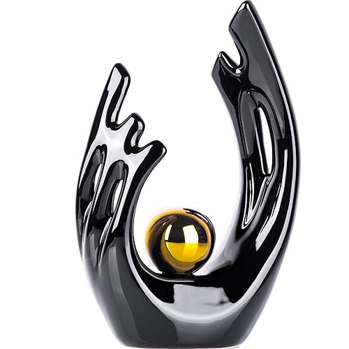XMGZQ Abstract Ceramic Statues and Sculptures, Black and Gold Art Ceramic Statues, Modern Home Decor for Living Room, Dining Table, Coffee Table, Shelf, Entrance, Home Desktop Sculpture Home Decor - color: Black, size: Small