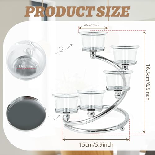 1Pc Silver 5-arm Metal & Glass Tea Light Candle Holders for Table Centerpiece, Glass Votive Tealight Holders/Candelabra Candlestick Holders for Wedding,Party, Anniversary,Christmas - color: Silver
