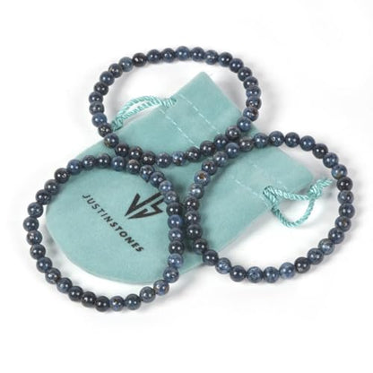 Justinstones Gem Semi Precious Gemstone 6mm Round Beads Stretch Bracelet 6.5 Inch Unisex - color: Blue Scorzalite Spinel