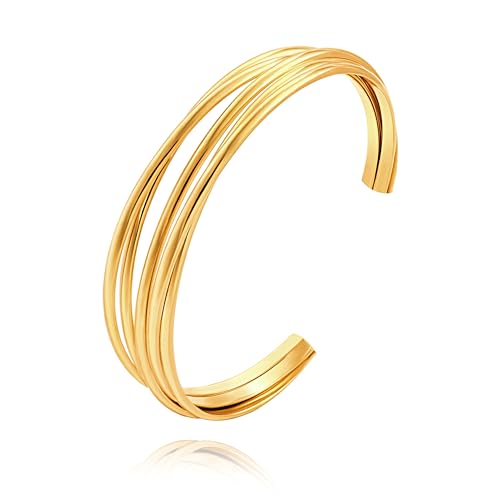 18K Gold Plated Open Cuff Bangle for Women Statement Brushed/Hammered/Textured Bracelet Layering Jewelry Love Gift for Her - style: Corss Wire Bangle