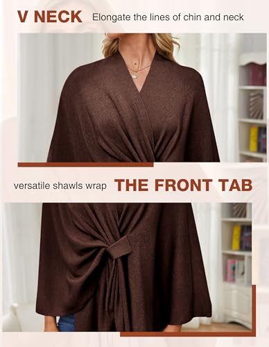 PULI Women's Elegant Shawl Wraps Soft Open Front Poncho Sweater for Spring Fall Winter - color: Front Tab-caramel
