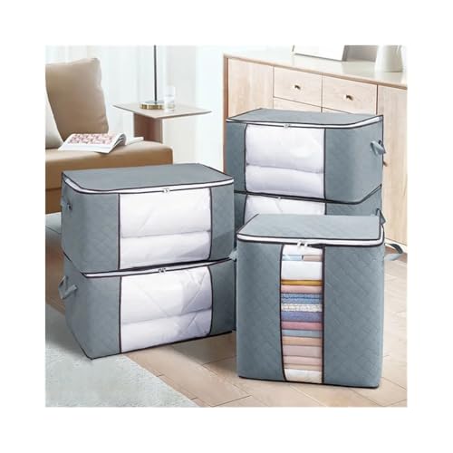 Large Zippered Storage Bag, 23×16×14in Foldable Storage Bag, for Comforter, Pillow, Quilt, Blanket Organizers, Bedding, Clothes, with Large Clear Window and Carry Handles Space Saver, Grey