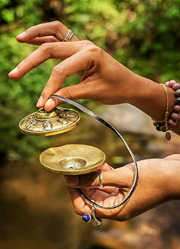 QT S Tibetan Handmade Yoga Meditation Om Tingsha Bell Chimes Cymbal Set, with Handmade Unique Bag (2.75 Inches Buddhist Tingsha, Om Mani Padme Hum Mantra) Made in Buddha Born Country Nepal (Yellow) - color: Yellow