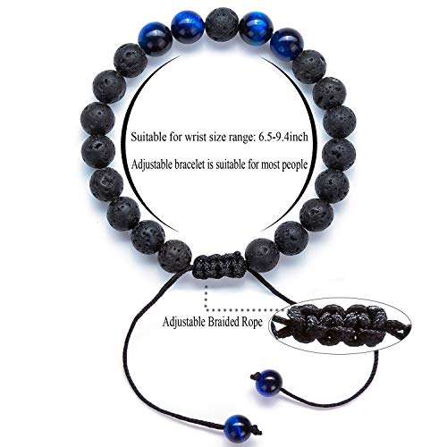 Men Women 8mm Lava Rock Aromatherapy Anxiety Essential Oil Diffuser Bracelet Braided Rope Natural Stone Yoga Gifts Beads Bracelet Bangle-21017 - style: Blue Tiger Eye & Matte Agate