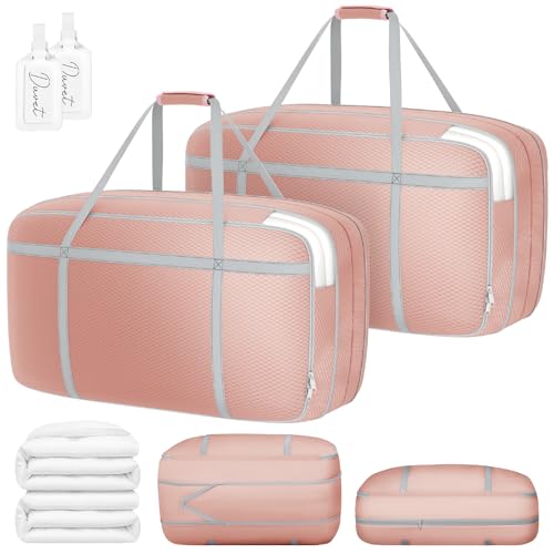 DIMJ Large Comforter Storage Bag with Handls, 100L Washable Blanket Storage, Compression Packing Totes Moving Bags With Zipper, Space Saving Containers For Pillow, Clothes, Bedding, 2 PCS - color: Pink, size: 2 Pack