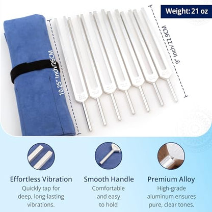 Chakra Tuning Forks Set for Healing – 7 Chakra Frequencies 126.22Hz to 221.23Hz | Precision-Machined Aluminum Alloy | Made in USA |Chakra Healing, Sound Therapy, Reiki, Yoga, Energy Balancing Tools. - size: Chakra - 7 Piece Set
