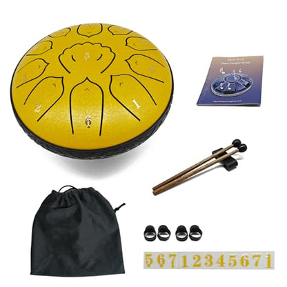 Rain Drum for Outside Garden, MIUYA 6 Inch 11 Notes Steel Tongue Drum for Adults, Beginner Percussion Instrument for Meditation Yoga, Sunlit Gold - color: Sunlit Gold