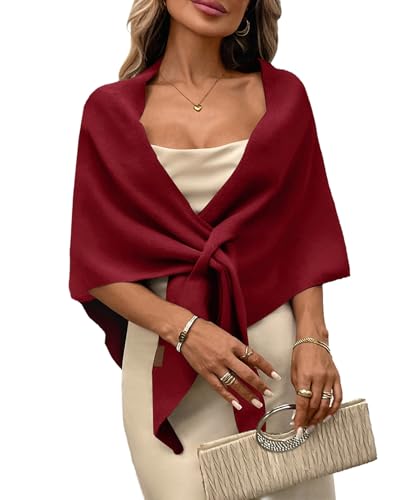Womens Knitted Shawl Wraps Casual Solid Color Cape Scarf Comfortable Triangle Pashmina Shoulder Sweater - color: Wine Red