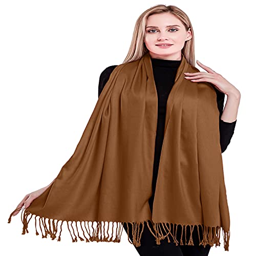 CJ Apparel Solid Color Tassels Design Nepalese Shawl Scarf Wrap Stole Throw Head Wrap Pashmina Gift Hand Made in Nepal New - color: Brown Mix