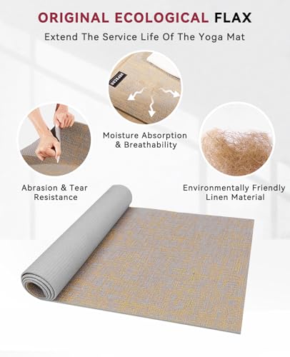 HAPBEAR Extra Large Yoga Mat (84''x30'') - 1/4'' Thick Durable Natural Linen, Non-Slip & Tear-Resistant - Perfect for Home Yoga Workouts, Meditation, Pilates, Floor Exercises & Fitness - Free Carrying Bag Included