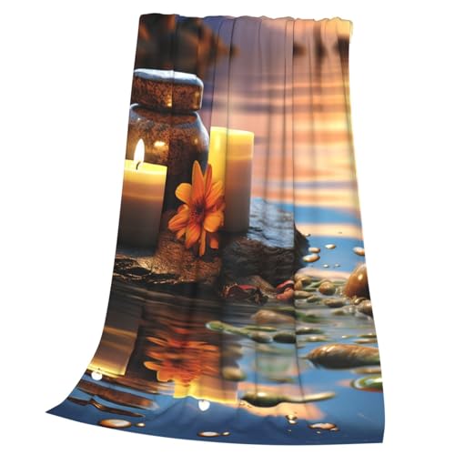 Ultra-Soft Micro Fleece Blanket Candles Meditation Stones Throw Blanket Soft Comfortable Throw Blanket Warm Cozy Plush Blanket Lightweight Fuzzy Blankets for Couch Bed Living Room All Season 60"x50"